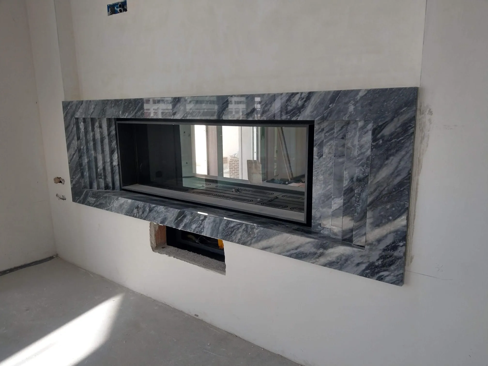 Bardiglio fireplace, front view